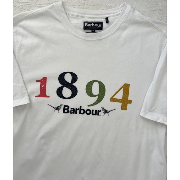 Barbour Other - Barbour T-Shirt Spell Out White 1894 Pheasant Mens XL Crewneck Logo Cotton